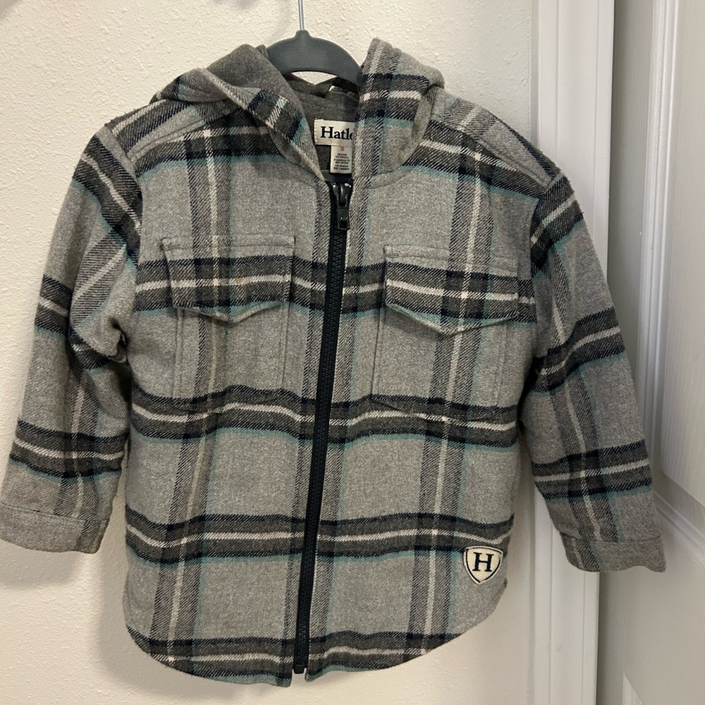 Hatley Gray and Blue Plaid Hooded Jacket